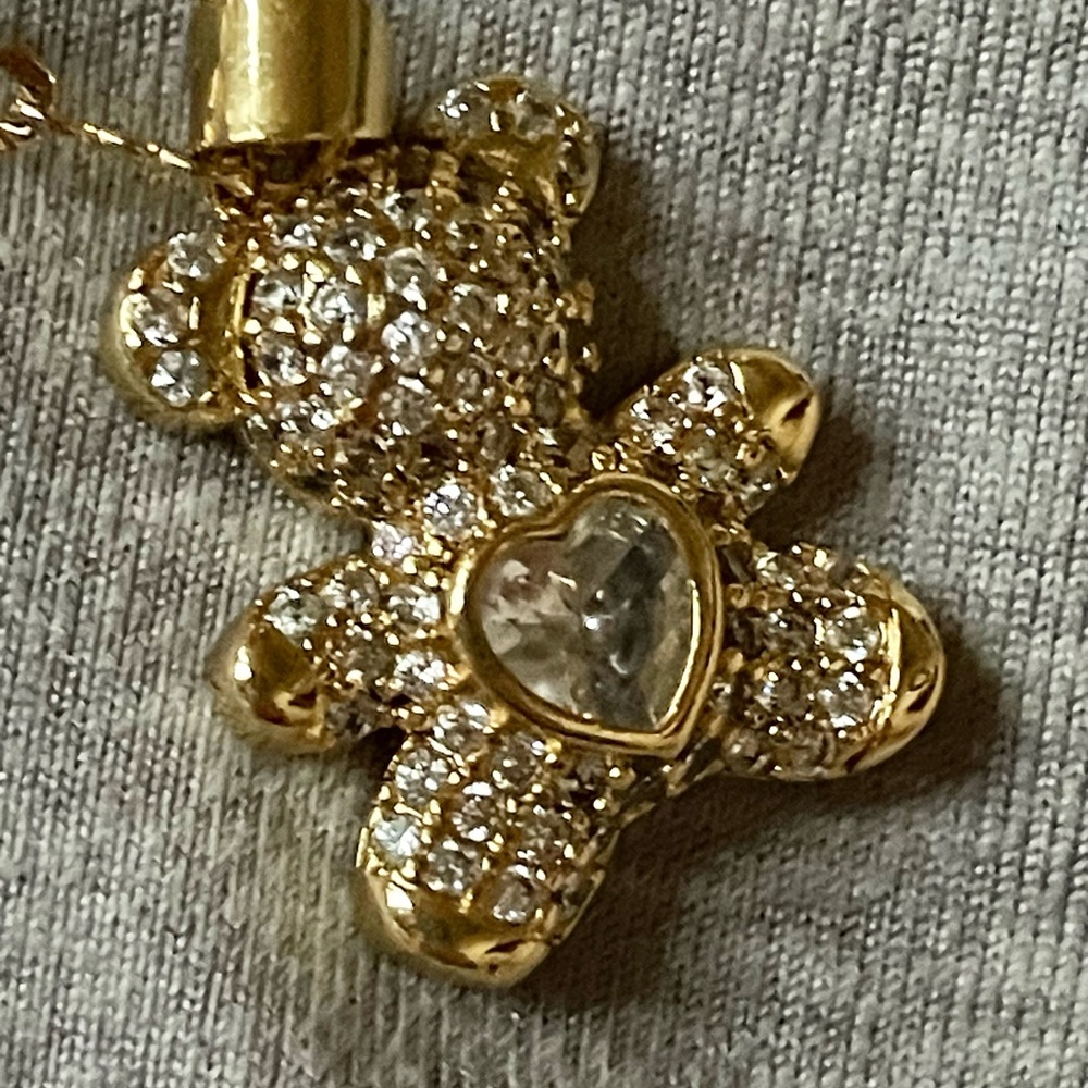 Vintage Swarovski Gold tone Teddy Bear Pendant Necklace charm